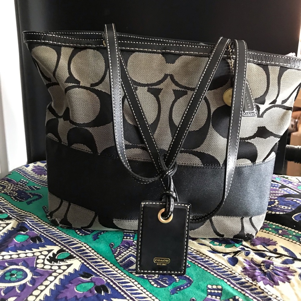Coach Handbag Tote Black Silver